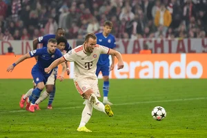 | Photo: AP/Matthias Schrader : Champions League 2024-25, Bayern Munich vs GNK Dinamo: Bayern's Harry Kane scores his sides 7th goal and his 4th of the game