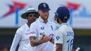 AP/Ajit Solanki : England captain Ben Stokes (c) congratulates Dhruv Jurel of India in the fourth Test at Ranchi on Monday.