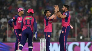 AP Photo/Ajit Solanki : Rajasthan Royals' Yuzvendra Chahal, second right, celebrates with teammates after the dismissal of Royal Challengers Bengaluru's Virat Kohli during the Indian Premier League eliminator cricket match between Royal Challengers Bengaluru and Rajasthan Royals in Ahmedabad.