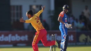 AP Photo/Tsvangirayi Mukwazhi : Zimbabwe's Sikandar Raza celebrates a wicket during the T20 cricket match against India at Harare Sports club.