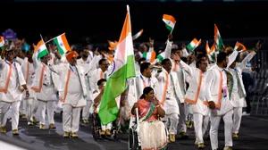 AP : Flagbearers Bhagyashri Mahavrao Jadhav of India and Sumit of India lead their contingent during the Opening Ceremony for the 2024 Paralympics.