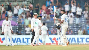 AP/Mahesh Kumar A. : India's Ravichandran Ashwin celebrates after scoring a century on the first day of the first cricket test match between India and Bangladesh, in Chennai, India, Thursday, Sept.19, 2024.