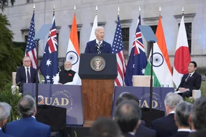 AP : President Joe Biden, joined by Australia's Prime Minister Anthony Albanese, Japan's Prime Minister Fumio Kishida, and India's Prime Minister Narendra Modi 