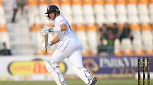 AP Photo/Anjum Naveed : England's Joe Root follows the ball after playing a shot during the second day of the first test cricket match between Pakistan and England in Multan.