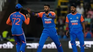 AP/Themba Hadebe : Tilak Varma (L), Hardik Pandya (C) and Arshdeep Singh.