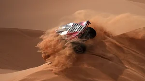 AP : Driver Simon Vitse and co-driver Max Delfino compete during the seventh stage of the Dakar Rally with start and finish in Al Duwadimi, Saudi Arabia