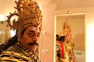 | Photo: Suresh K Pandey/Outlook. : Ashutosh Rana prepares to play Raavan in Humare Ram at Kamani Auditorium in New Delhi.