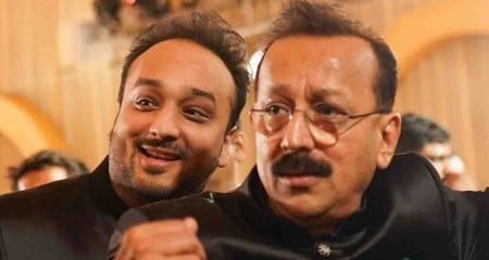 PTI : Maharashtra MLA Zeeshan Siddique with his slain father Baba Siddique.(File photo) |