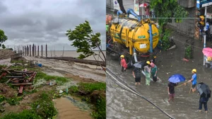 PTI : Cyclone Dana's impact in Odisha (L) West Bengal (R)