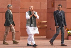 Photo - PTI : Defense Minister Rajnath Singh during the first day of the Winter session of Parliament, in New Delhi