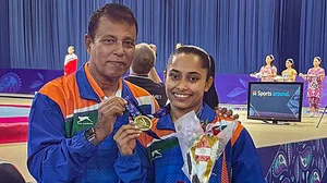 PTI : Dipa Karmakar, Coach Bisheshwar Nandi, Asian Women's Artistic Gymnastics Championships, Tashkent, 2024.