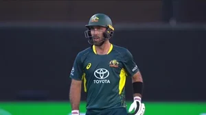 Photo: X/mufaddal_vohra : Glenn Maxwell in action against West Indies at the Adelaide Oval.