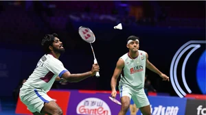 X/BAIMedia via Badminton Photo : Satwiksairaj Rankireddy and Chirag Shetty during their second round match at the China Masters tournament.