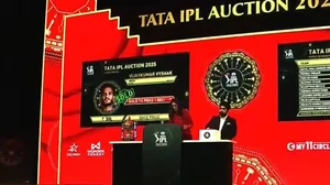 Screen Grab : Auctioneer Mallika Sagar at the IPL 2025 Mega Auction on day 1.