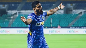 X/Chennaiyin FC : Irfan Yadwad celebrates after scoring for Chennaiyin FC against Hyderabad FC in ISL 2024-25.