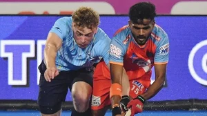 Photo: Hockey India : Action from the Hockey India League 2024-25 match between Delhi SG Pipers and Team Gonasika in Rourkela. 