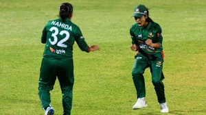 X/BCBtigers : Bangladesh women celebrate a wicket against West Indies women