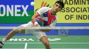 Lakshya Sen in action during India Open 2022.