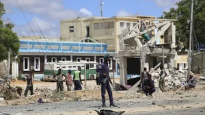 A Somali soldier guards the site of the bomb blast in Mogadishu Somalia.(File photo-Representational