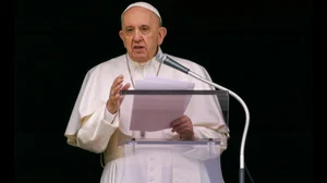  Pope Francis speaks from the window of his studio overlooking St. Peters Square at The Vatican.