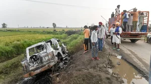 The burnt car in Lakhimpur Kheri violence