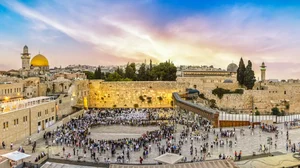 The Western Wall in Jerusalem with the Al Aqsa compound in the background