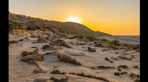 The sun sets over Fossil Park in Dholavira