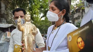 People purchasing statues of Dr. BR Ambedkar after paying tributes on Ambedkar’s death anniversary 