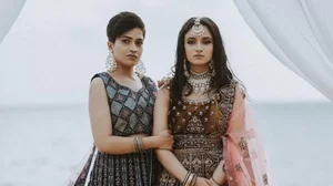 Kerala lesbian couple Adhila Nasarin and Fathima Noora pose as brides for wedding photoshoot