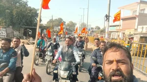 Bhartiya Kisan Sangh (BKS) supporters carrying out a rally over farm issues