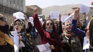 Women protesting against Taliban's regressive orders in Afghanistan