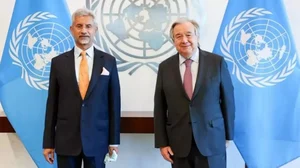 Indian External Affairs Minister S. Jaishankar (L) with UN Secretary-General Antonio Gueterres