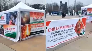 Anti-India posters seen outside UN building in Geneva.