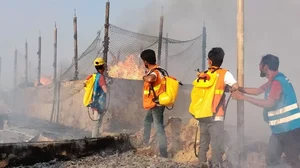 A massive fire erupted at a crammed camp for Rohingya Muslims