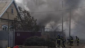 Fire after shelling by Russian forces