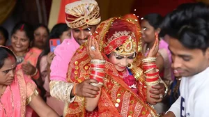 Brides and grooms during a marriage ceremony, in, Gurugram.