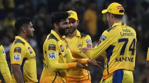 Jadeja celebrates the wicket of Ishan Kishan with his team-mates in Mumbai on Saturday.