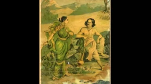 Draupadi and Bhim, Oleograph.