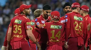 PBKS players celebrate the wicket of Suryakumar Yadav in Mumbai on Saturday.