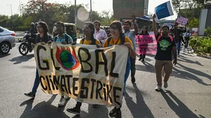 Enviromental Activists and Supporters take part in a ''Global Climate Strike'' march to combat climate change in support of the environmental and climate protection movement 'Fridays for Future' in New Delhi, India on March 3, 2023.