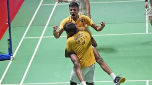 File Photo : Satwik lifts Chirag after making history in Jakarta, Indonesia.