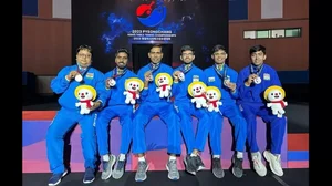 Indian Men's Team posing for photo after settling for Bronze Medal in the Asian TT Championships