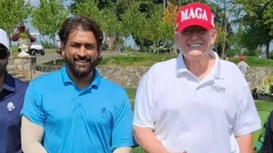 MS Dhoni (left) with former US President Donald Trump