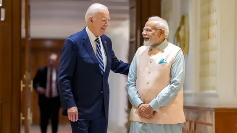 PM Narendra Modi holds bilateral meeting with US President Joe Biden. - null