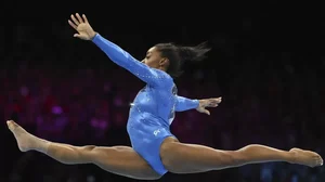 Simone Biles in action during her gold medal winning performance in Antwerp