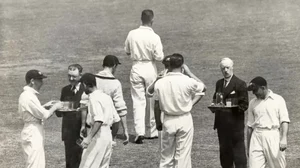 Drinks served on the ground for players in a cricket match