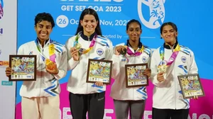 Karnataka women’s gold-winning 4x200m relay swimming team