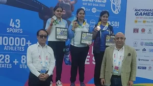 Women's 10m air rifle gold medallist Mehuli Ghosh (C) in Goa.