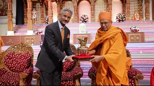 External Affairs Minister S Jaishankar at a temple in London.