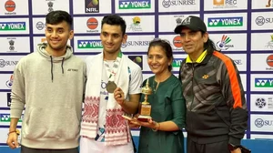 Chirag Sen with his brother Lakshya Sen (L) and parents after winning the Nationals Singles title